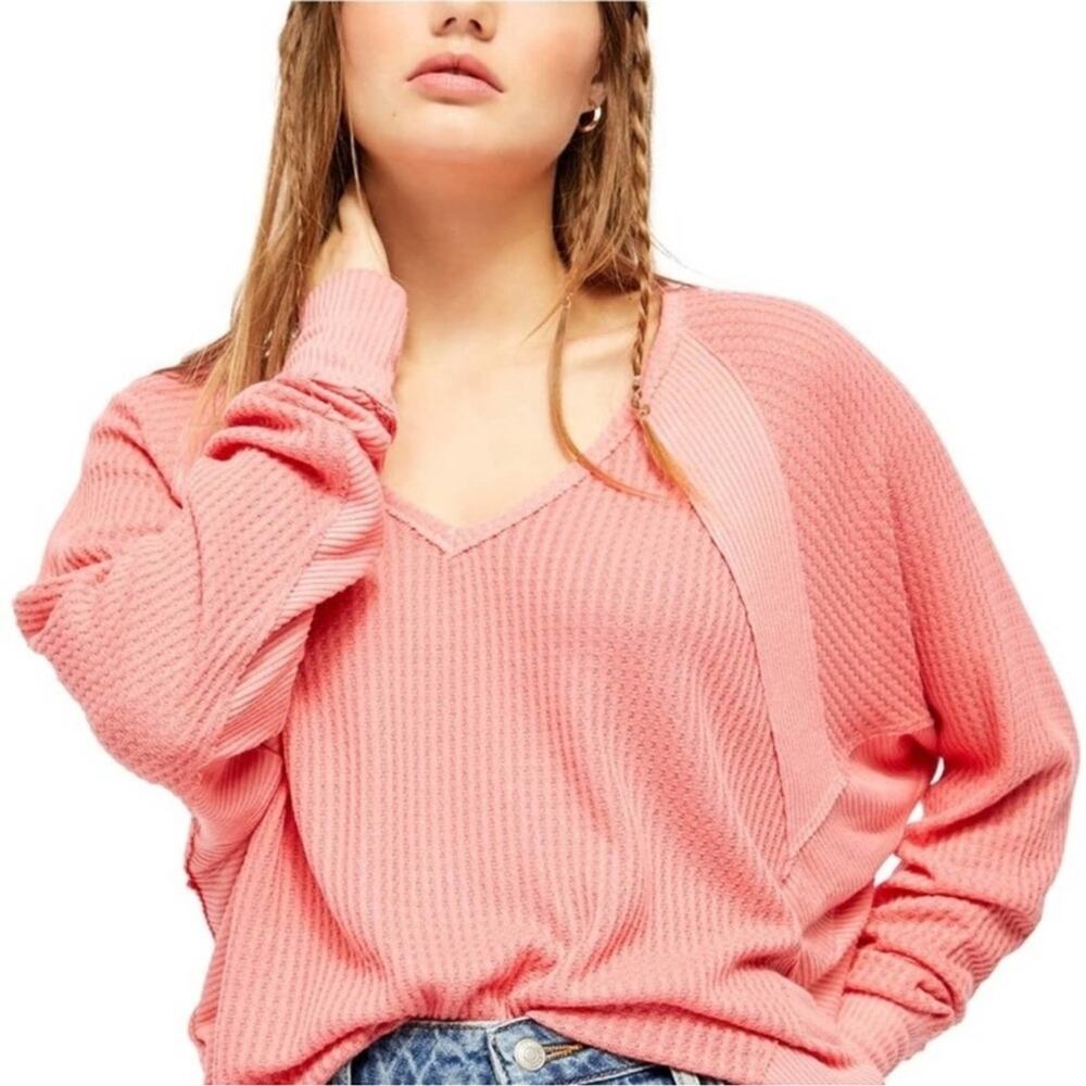 Free People Santa Clara Thermal Top Oversized Coral Size Small